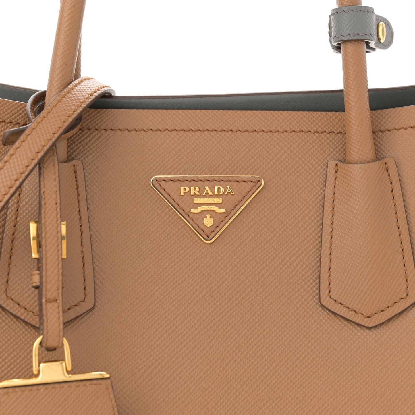 Saffiano Cuir Bi-Color Medium Double Bag Caramel Marmo