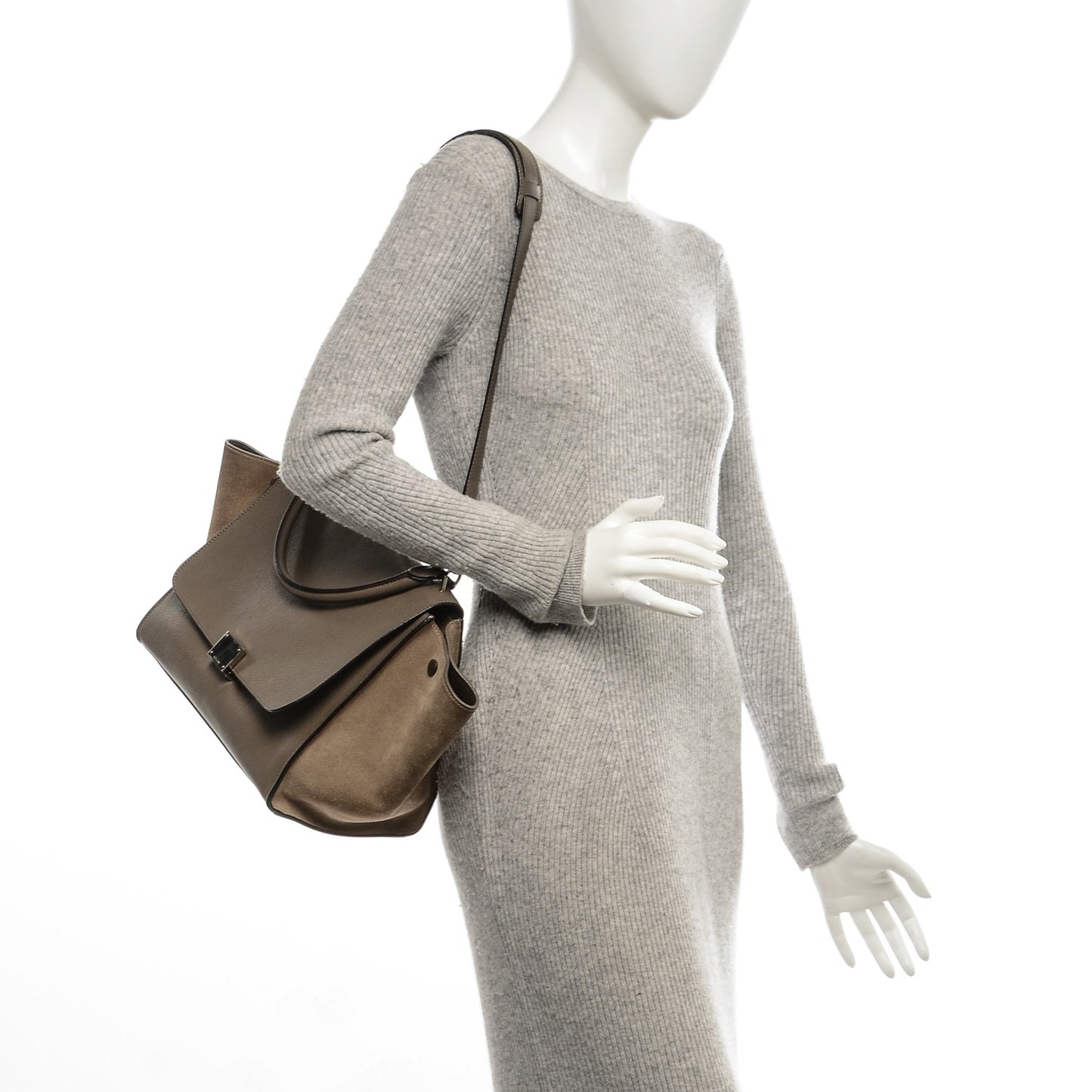 Drummed Calfskin Suede Medium Trapeze Souris