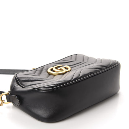 Gucci Calfskin Matelasse Small GG Marmont Chain Shoulder Bag Black 4 of 15