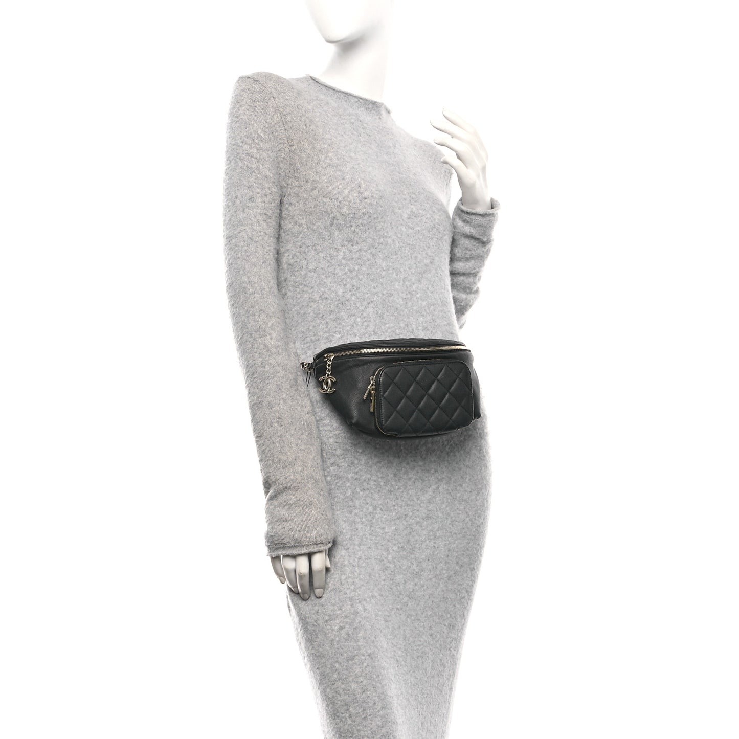 Caviar Quilted Business Affinity Waist Belt Bag Black