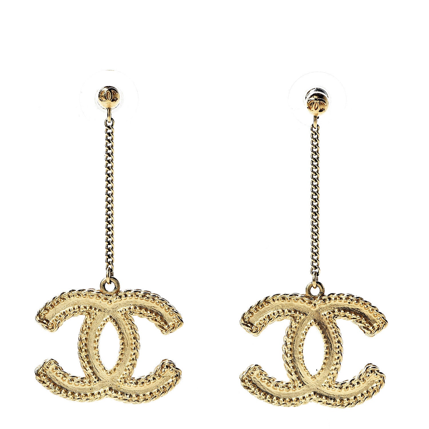Chanel CC Drop Earrings Matte Gold 1 of 5