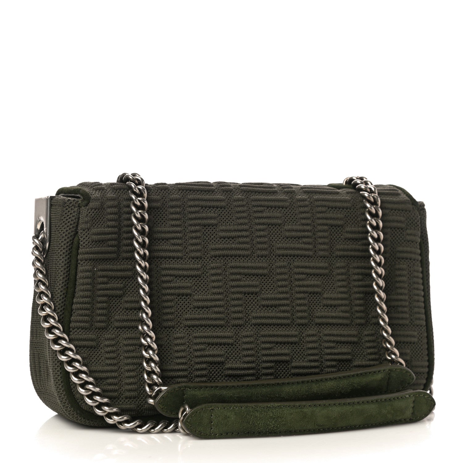 Fendi Technical Fabric FF Midi Chain Baguette Oliva 2 of 9