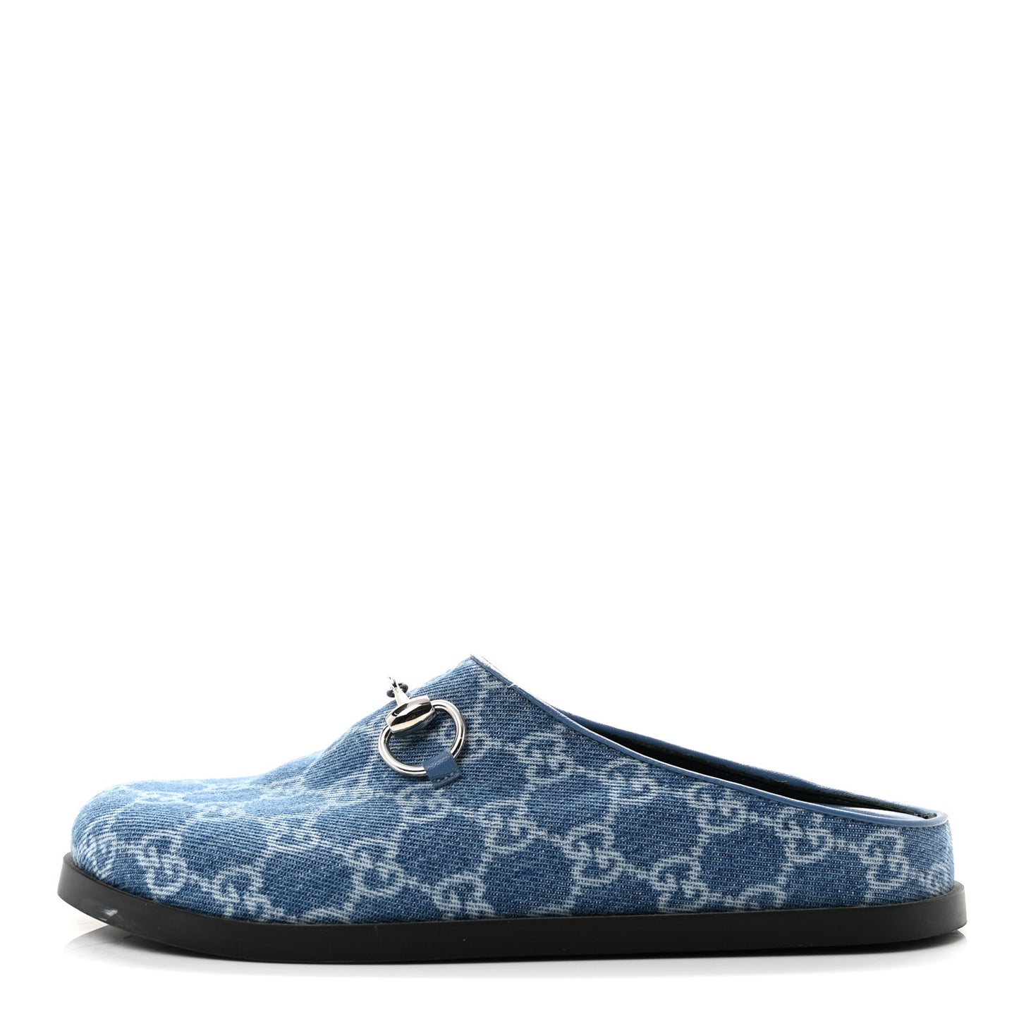 New Denim GG Monogram Granada Kid Womens Horsebit Mules 35 Blue