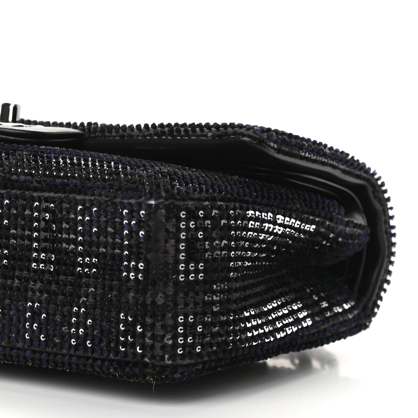 Velvet Sequin Mesh Lambskin Medium Double Flap Black