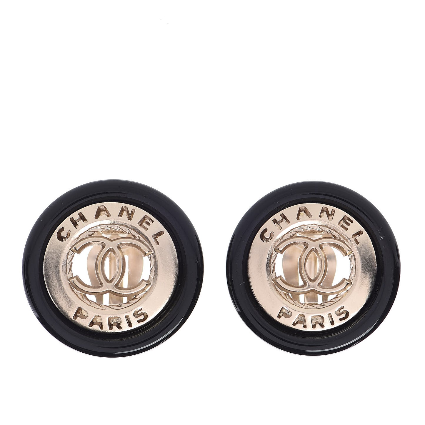 Enamel CC Clip On Earrings Black Gold
