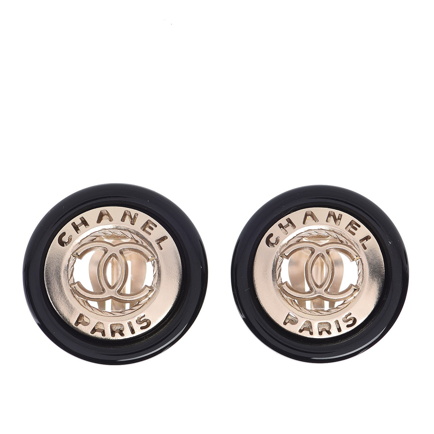 Chanel Enamel CC Clip On Earrings Black Gold 1 of 5