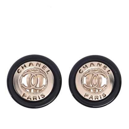 Chanel Enamel CC Clip On Earrings Black Gold 1 of 5