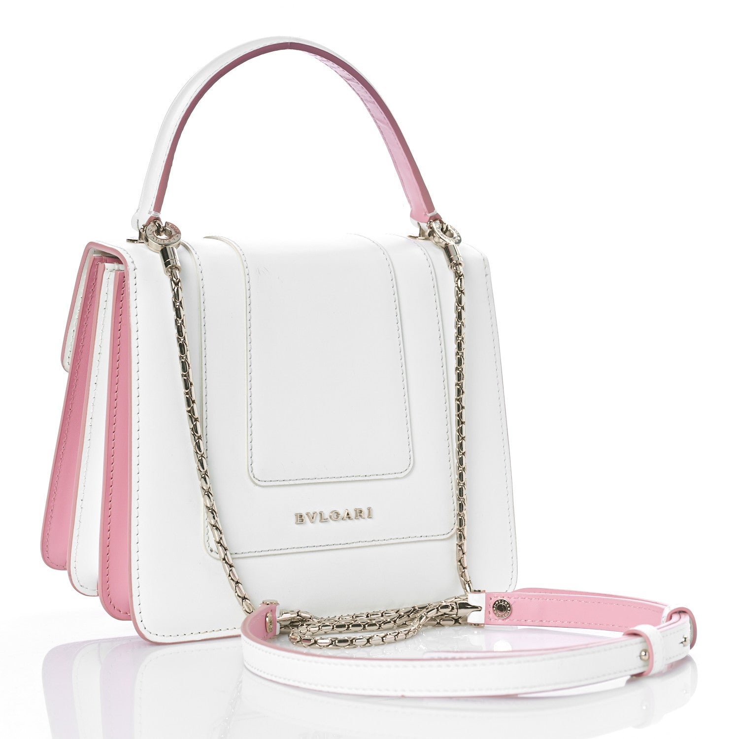 Bulgari Calfskin Serpenti Forever Top Handle White Pink 2 of 7