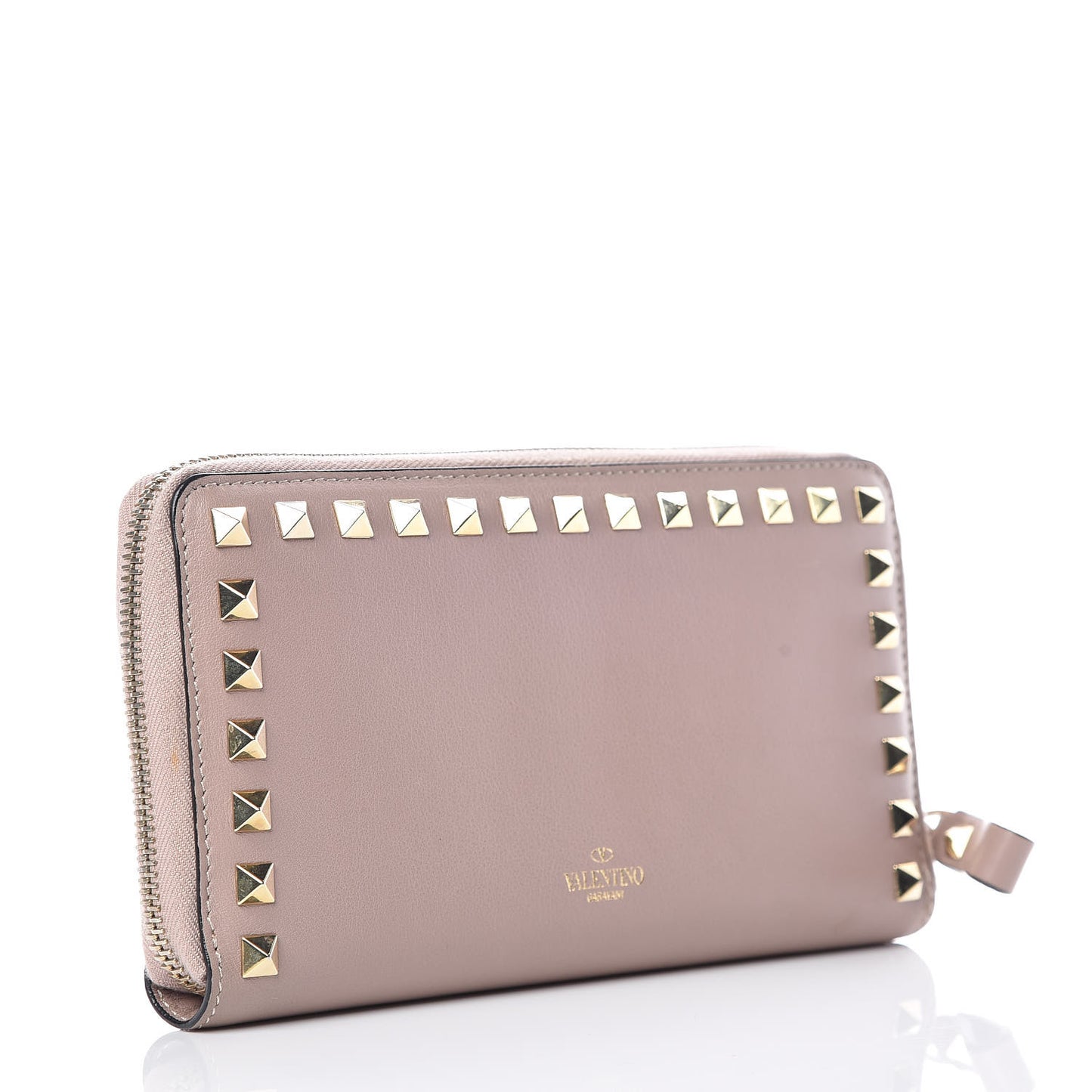 Calfskin Rockstud Zip Around Wallet Poudre