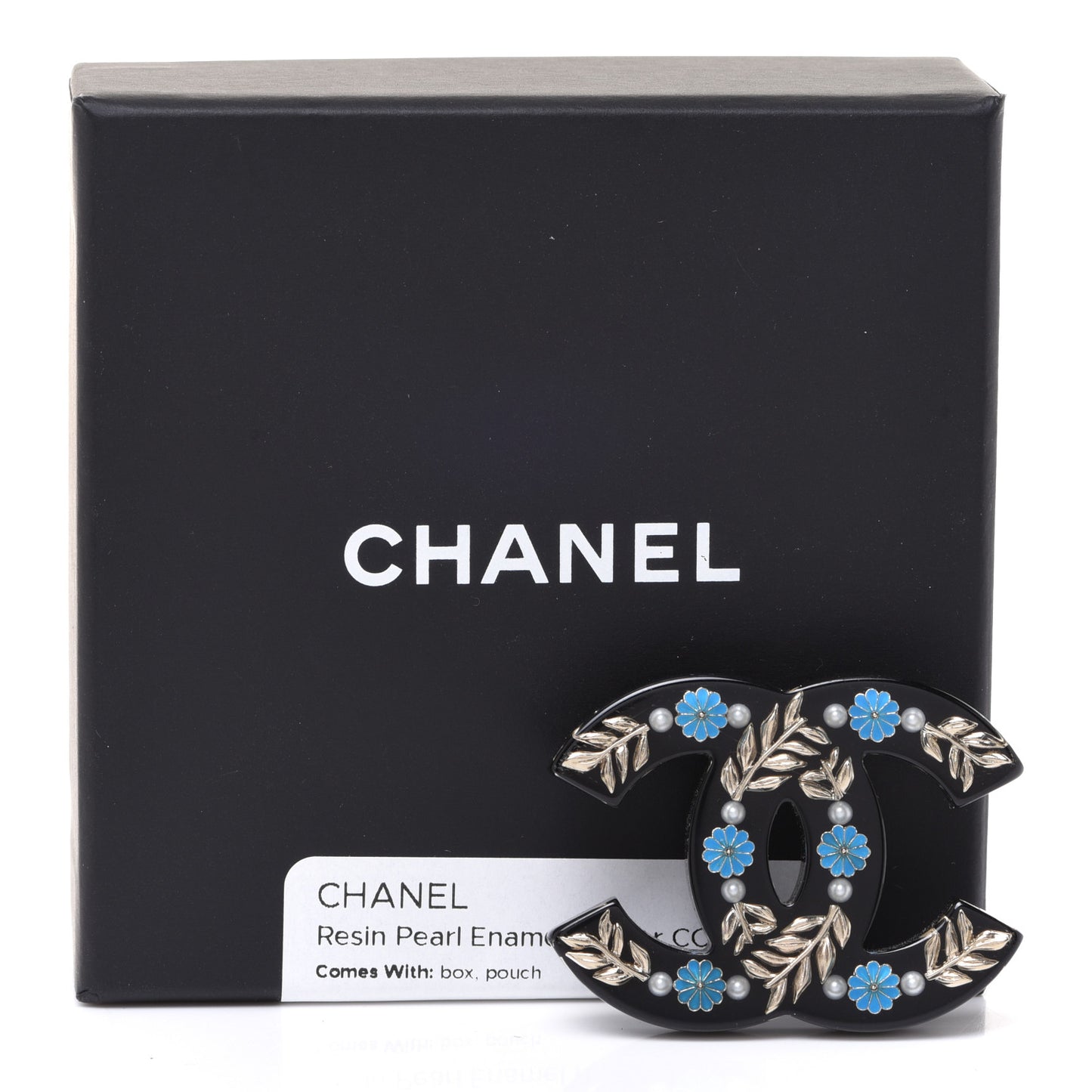 Resin Pearl Enamel Flower CC Brooch Black Blue Gold