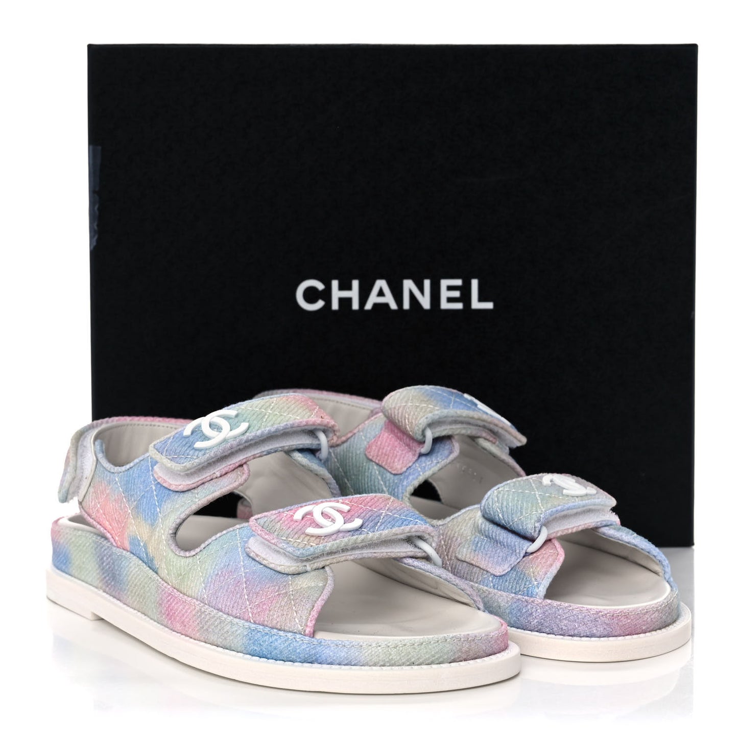 Printed Fabric Quilted Dad Sandals 37.5 Green Pink Blue