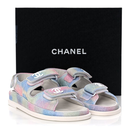 Chanel Printed Fabric Quilted Dad Sandals 37.5 Green Pink Blue 9 of 9