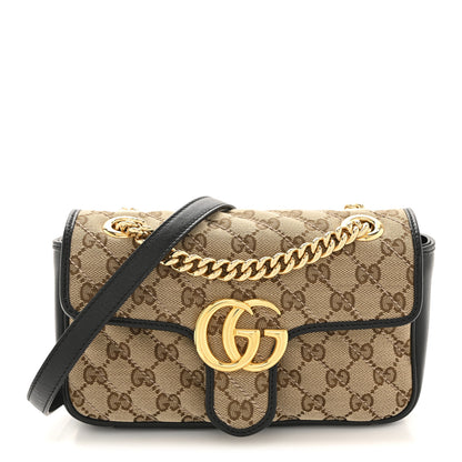 Gucci Monogram Matelasse Diagonal Mini GG Marmont Shoulder Bag Beige Black 1 of 12