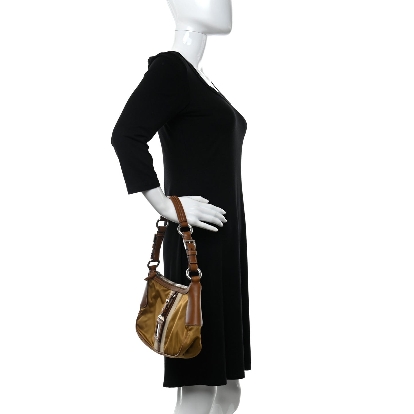Tessuto Nylon Striped Shoulder Bag Brown Beige