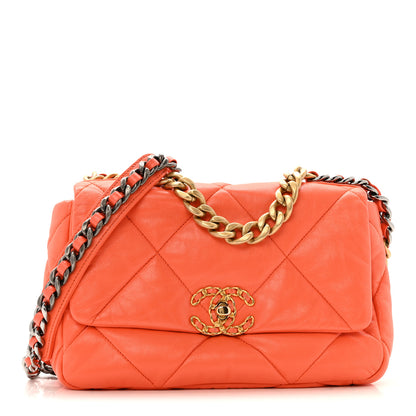 Chanel Goatskin Quilted Medium Chanel 19 Flap Orange 1 of 12