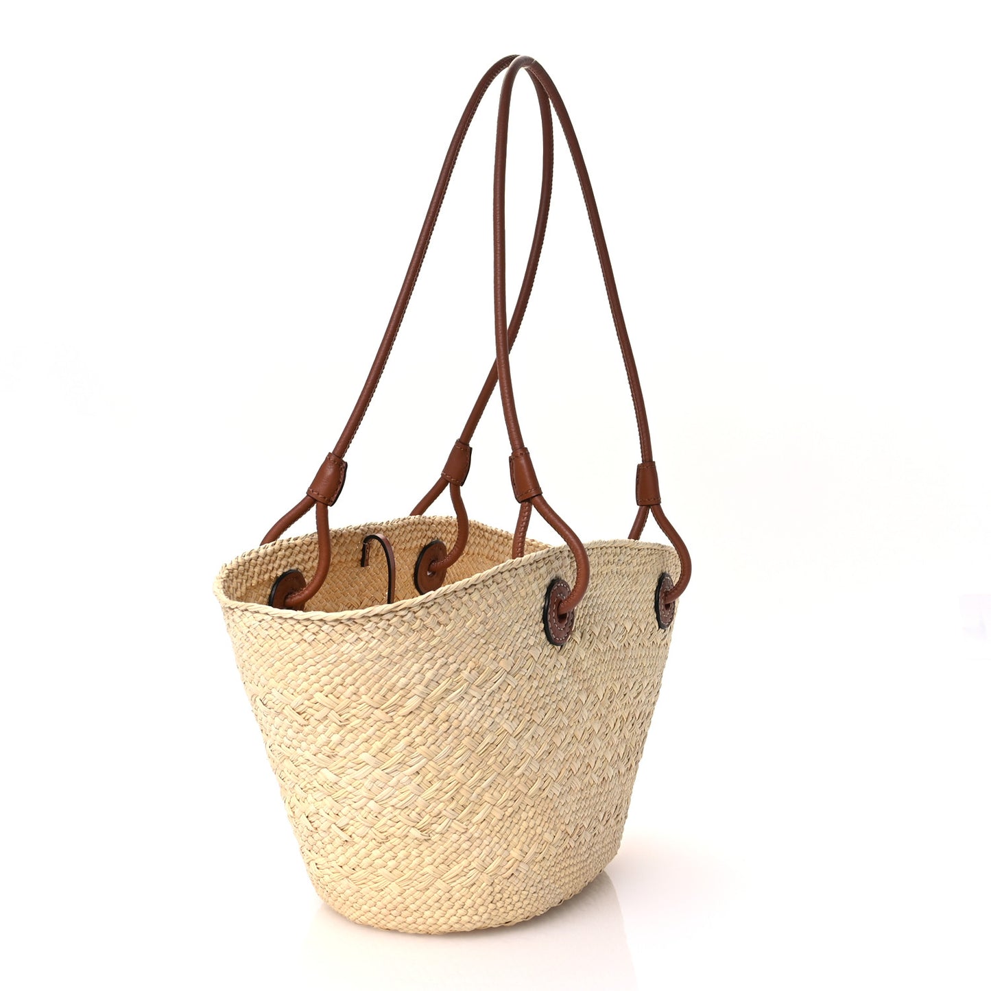 Calfskin Raffia Paulas Ibiza Small Anagram Basket Tote Bag Natural Tan