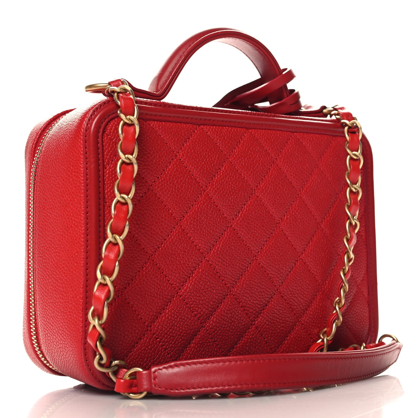Caviar Quilted Medium CC Filigree Vanity Case Red