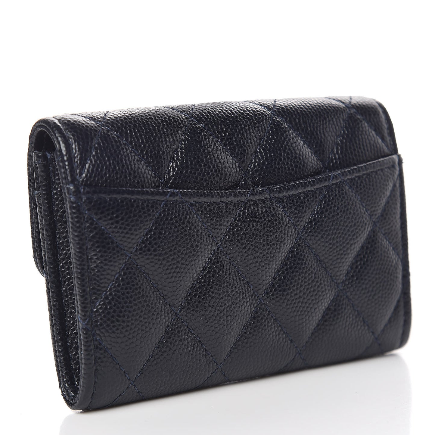 Caviar Quilted Flap Card Holder Wallet Navy Blue