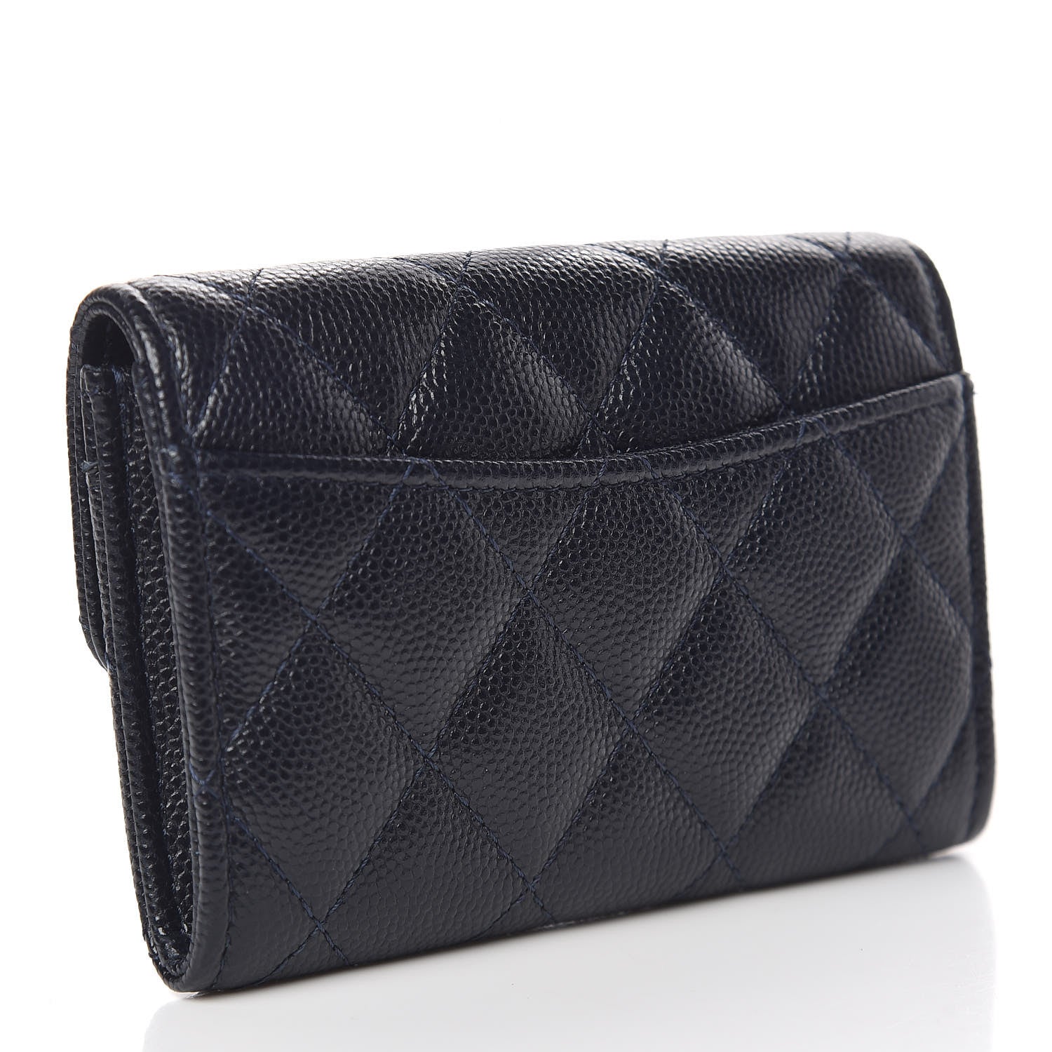 Chanel Caviar Quilted Flap Card Holder Wallet Navy Blue 3 of 9