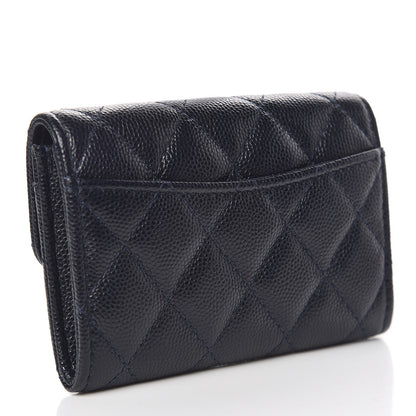 Chanel Caviar Quilted Flap Card Holder Wallet Navy Blue 3 of 9
