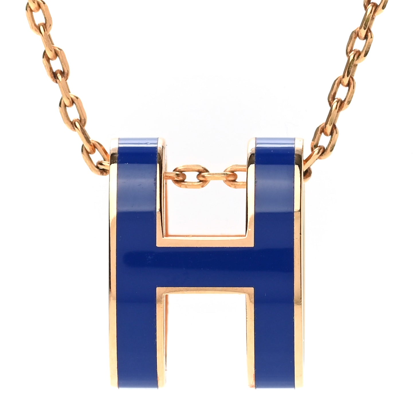 Lacquered Gold Pop H Pendant Necklace Bleu Royal
