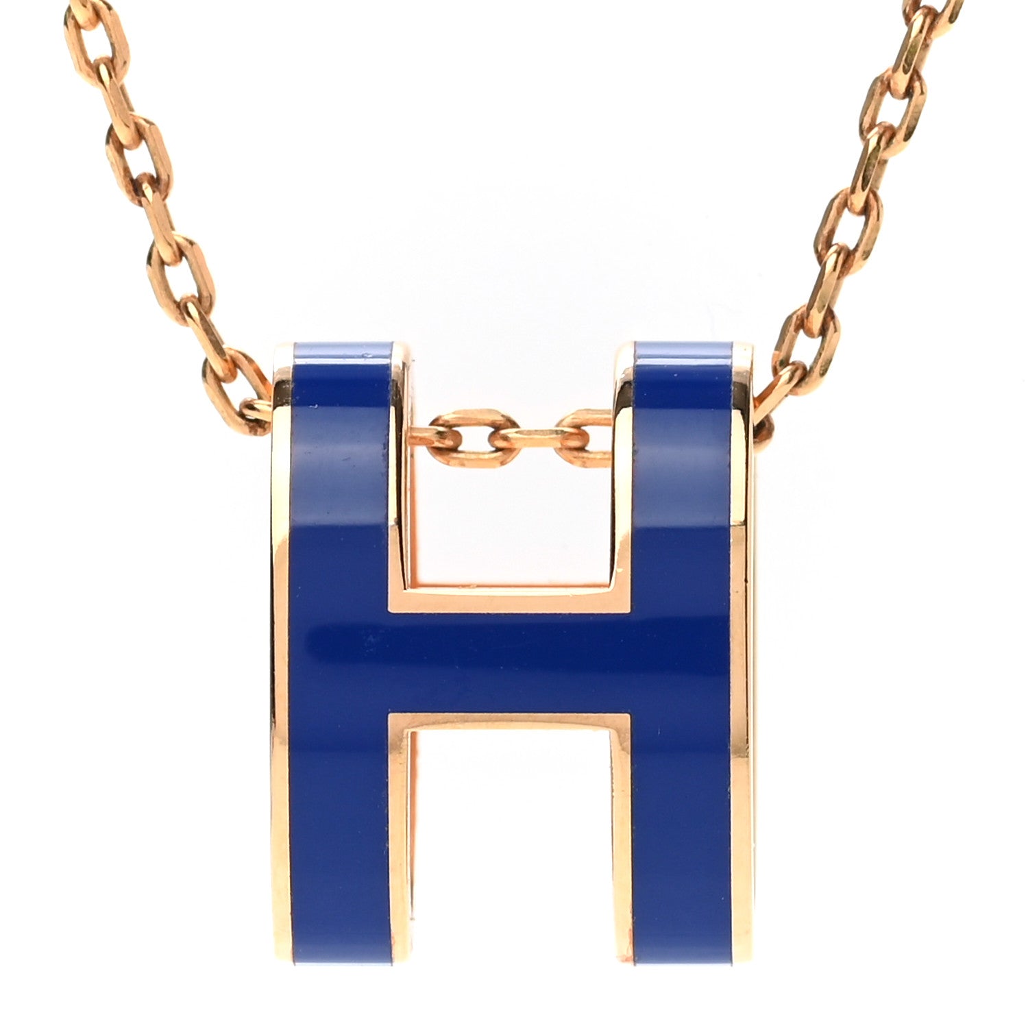 Hermes Lacquered Gold Pop H Pendant Necklace Bleu Royal 4 of 7