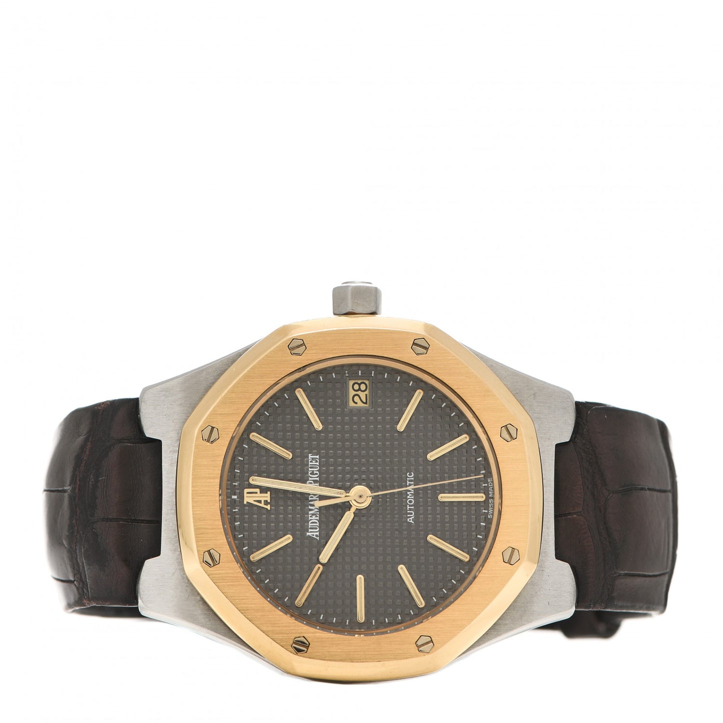 Stainless Steel 18K Yellow Gold Alligator 36mm Royal Oak Automatic Watch Grey 1480