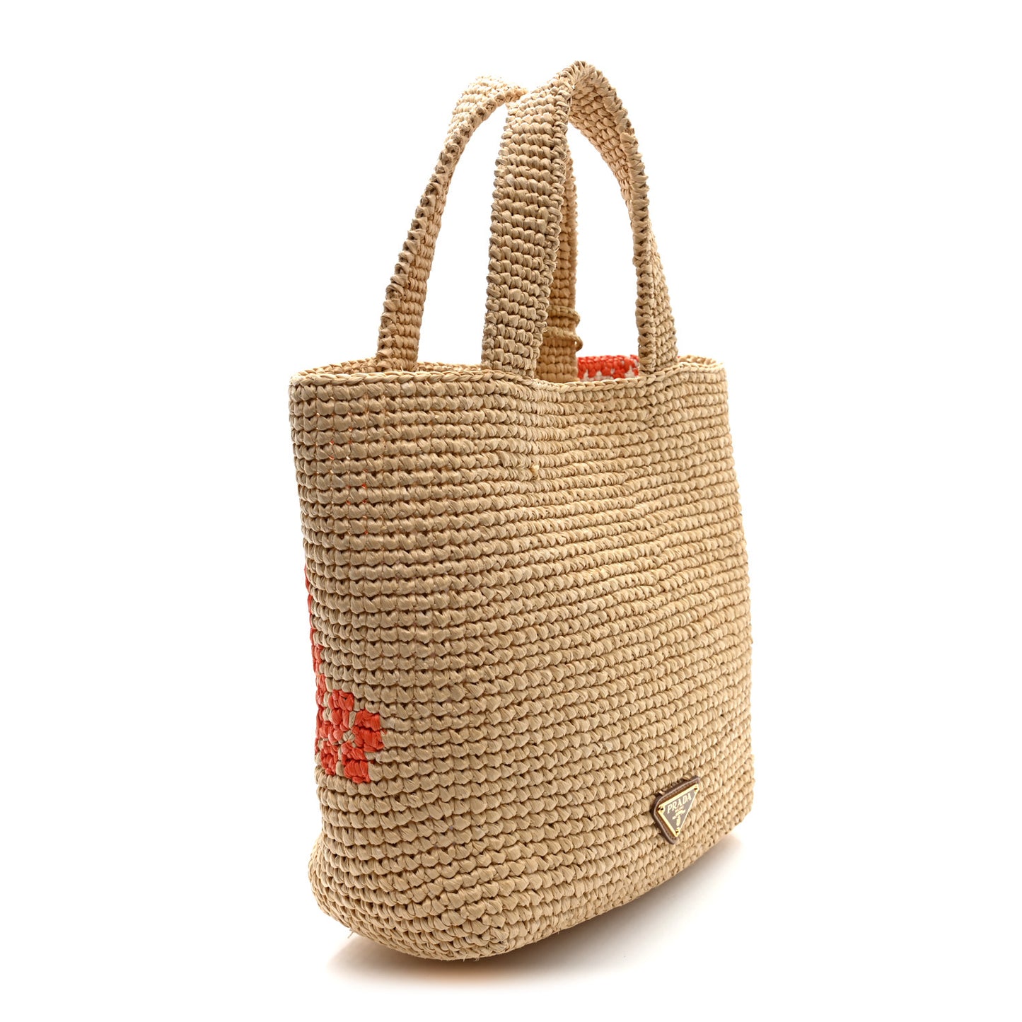 Yarn Raffia Effect Crochet Embroidered Floral Logo Tote Naturale Aranci