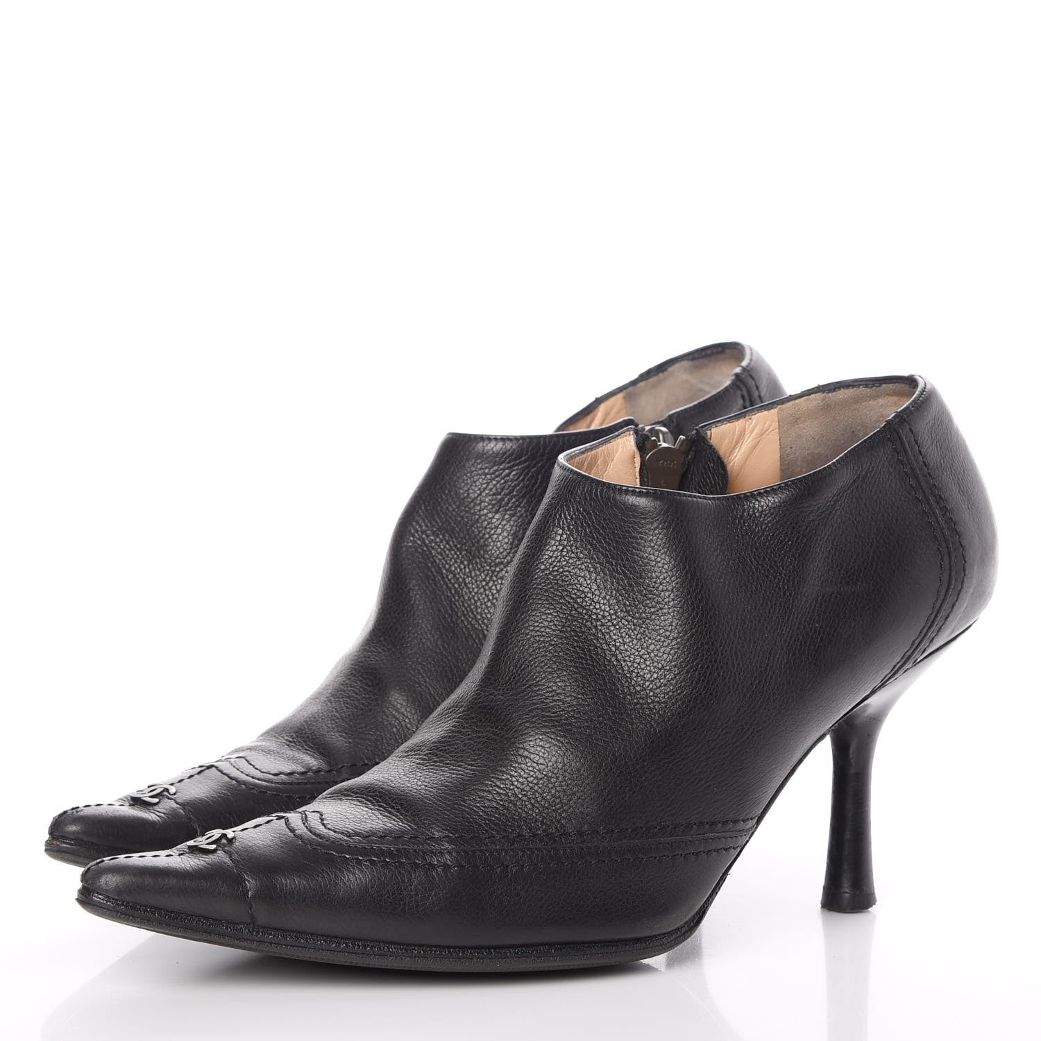 Chanel Calfskin Pointed Toe CC Short Boots 37 Black 3 of 15