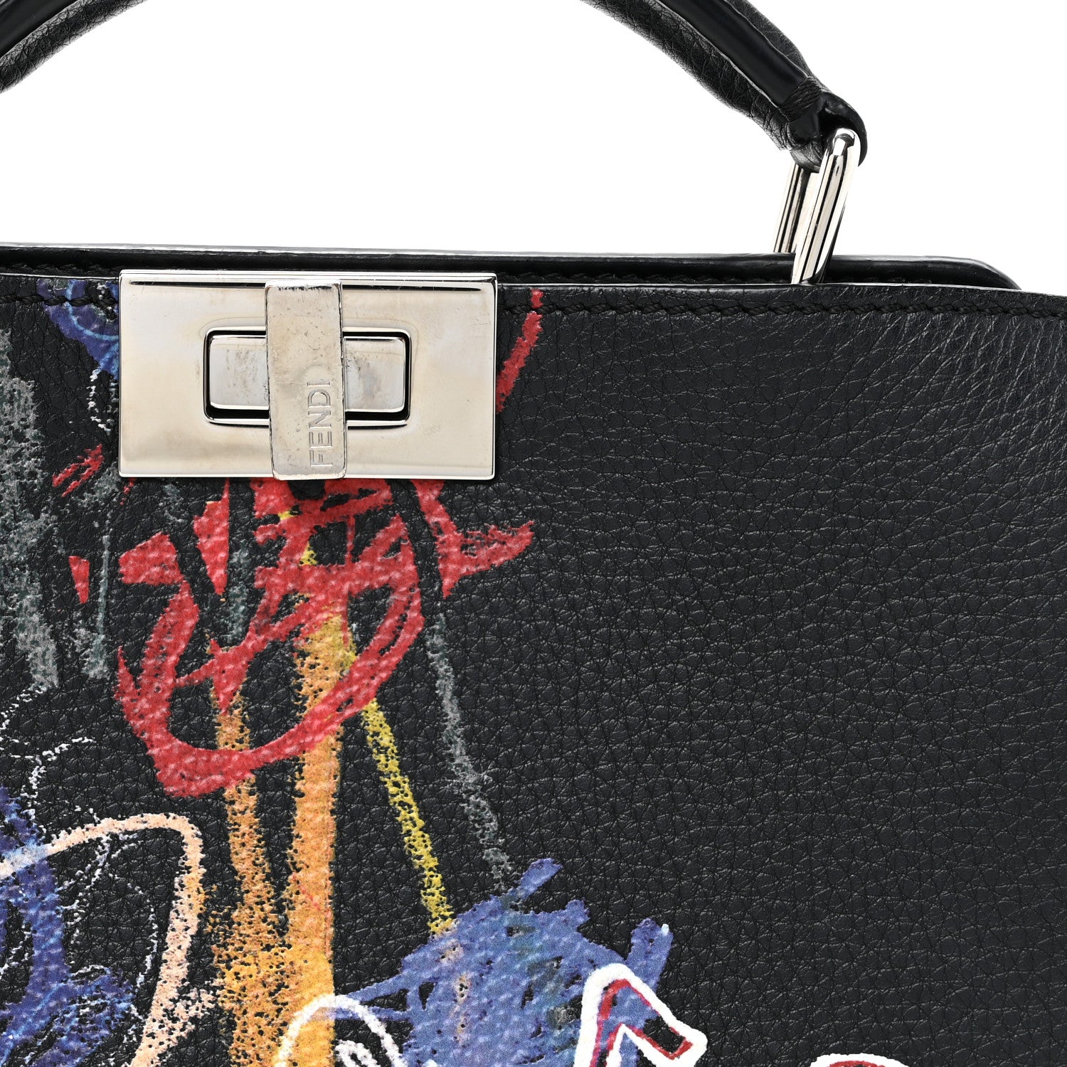 Fendi X NOEL FIELDING Cuoio Romano Painted Mini Peekaboo I SEE U Satchel Black Multicolor 9 of 17