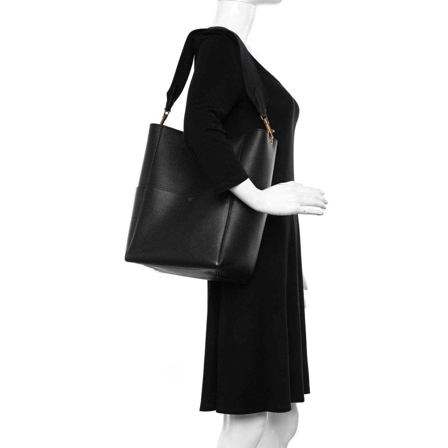 Soft Grained Calfskin Sangle Bucket Bag Black