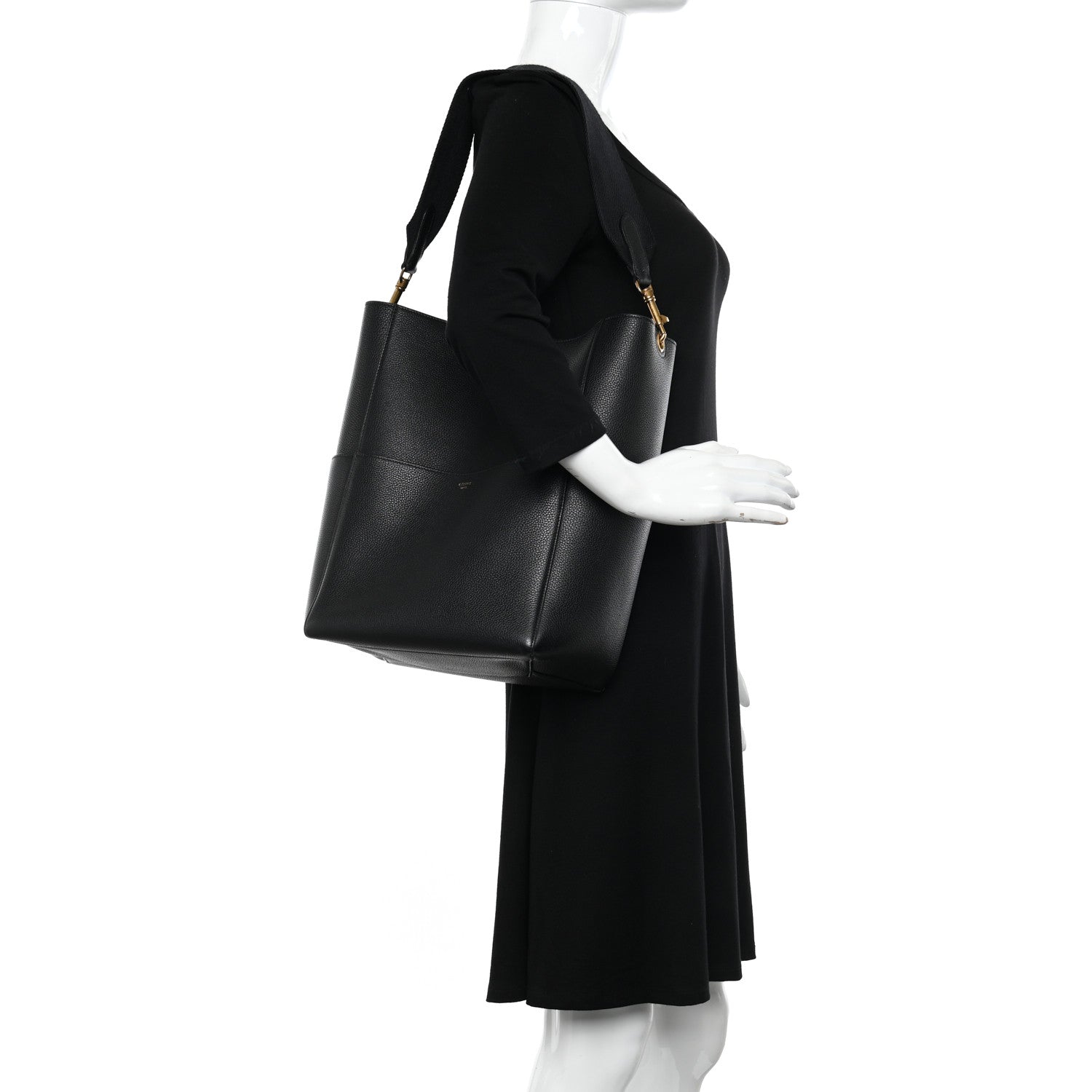 Celine Soft Grained Calfskin Sangle Bucket Bag Black 2 of 12