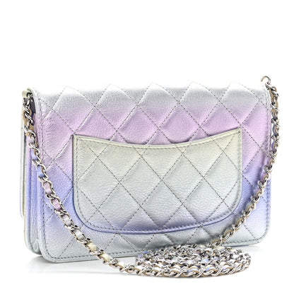Chanel Gradient Metallic Calfskin Quilted Wallet On Chain WOC Silver Blue Yellow Purple 3 of 11