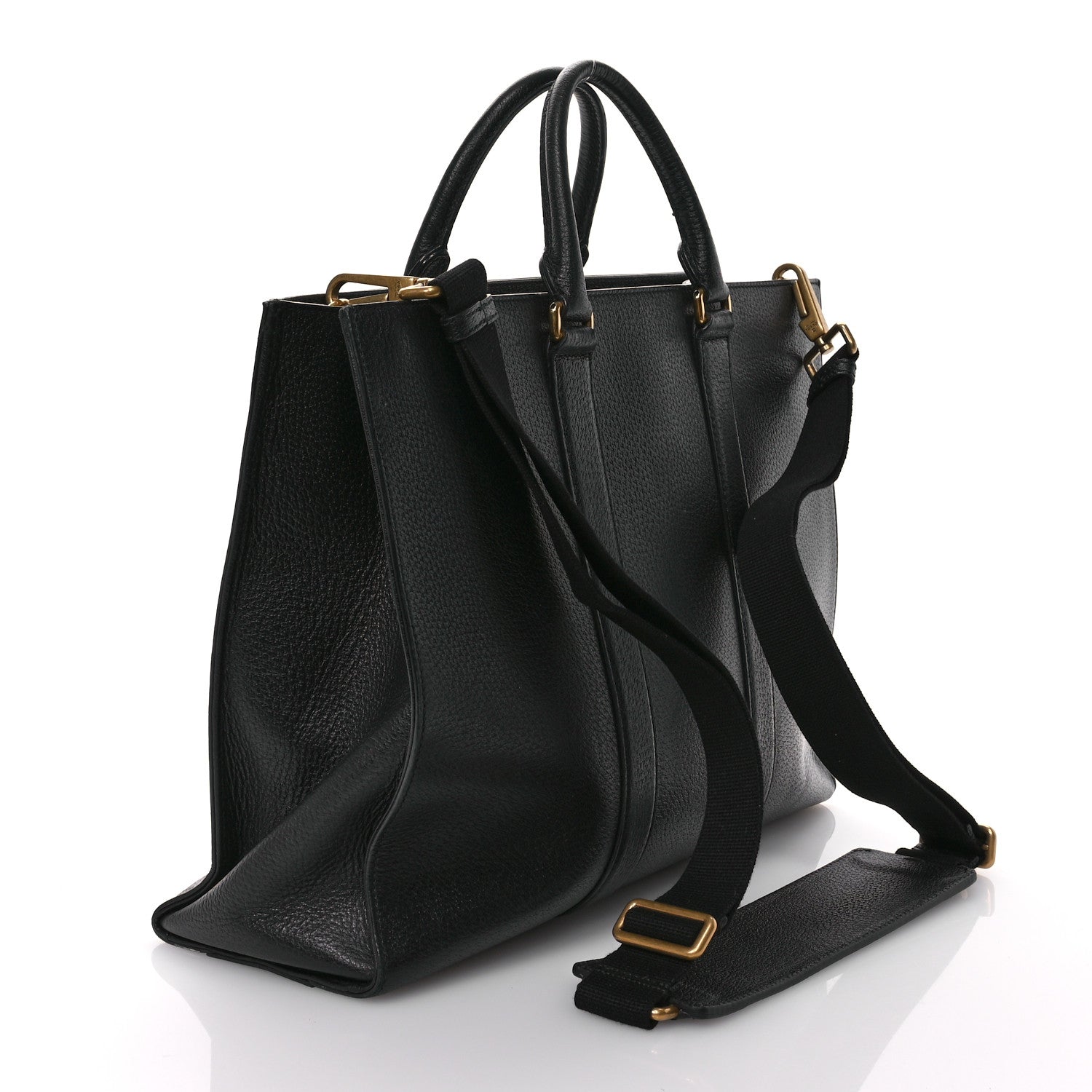 Gucci Grained Calfskin Web Top Handle Tote Black 3 of 14