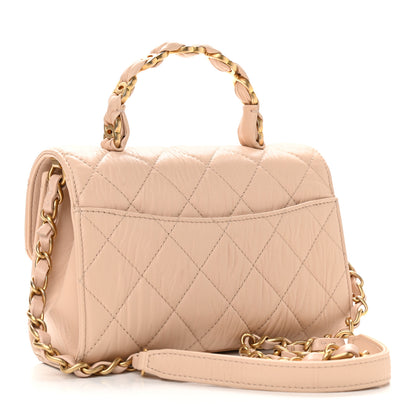 Chanel Crumpled Lambskin Quilted Mini CC Links Top Handle Flap Beige 3 of 9