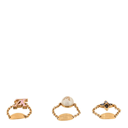 Louis Vuitton Metal Mother of Pearl Enamel LV Layer Color Ring Set S Gold 3 of 4