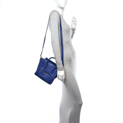 Celine Drummed Calfskin Nano Luggage Indigo 2 of 10