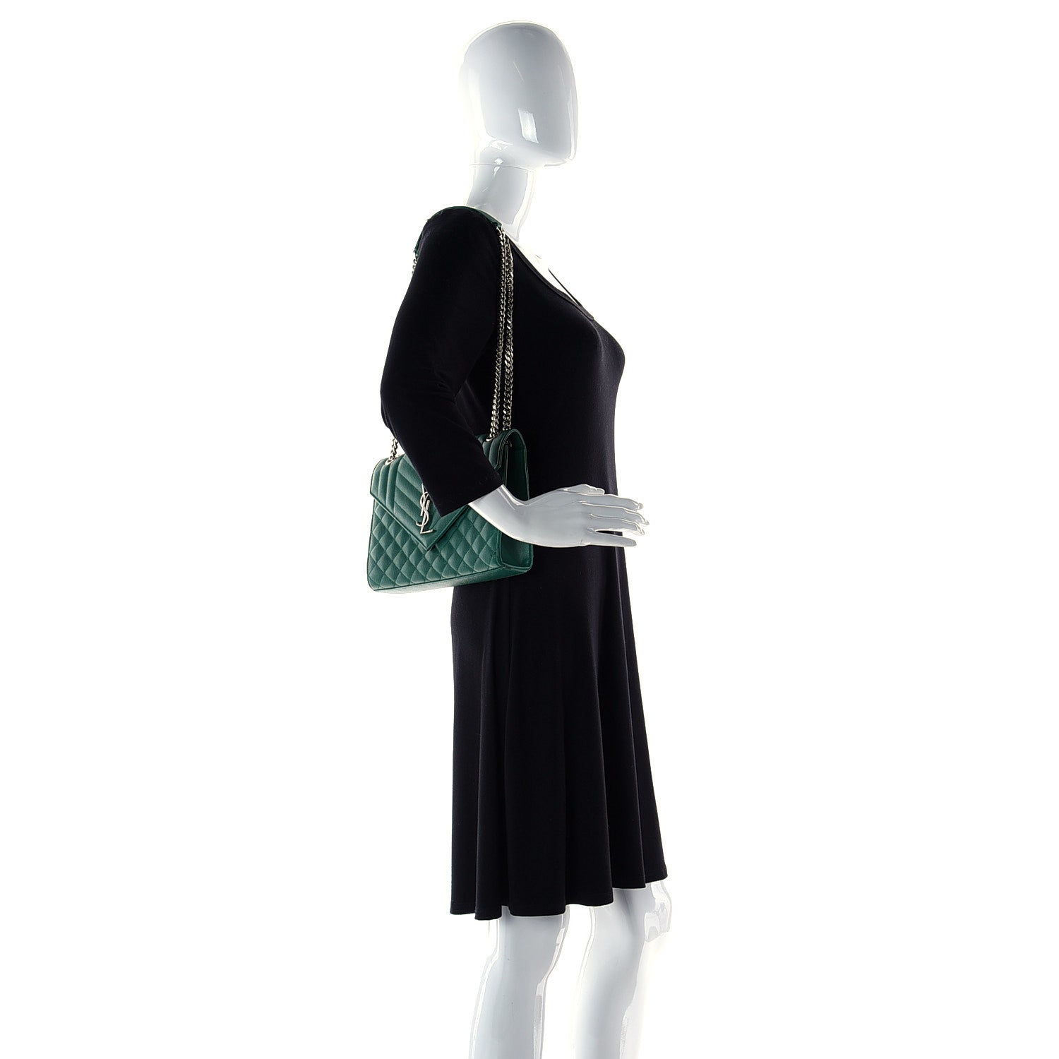 Saint Laurent Grain De Poudre Textured Mixed Matelasse Triquilt Medium Monogram Satchel Green 3 of 9