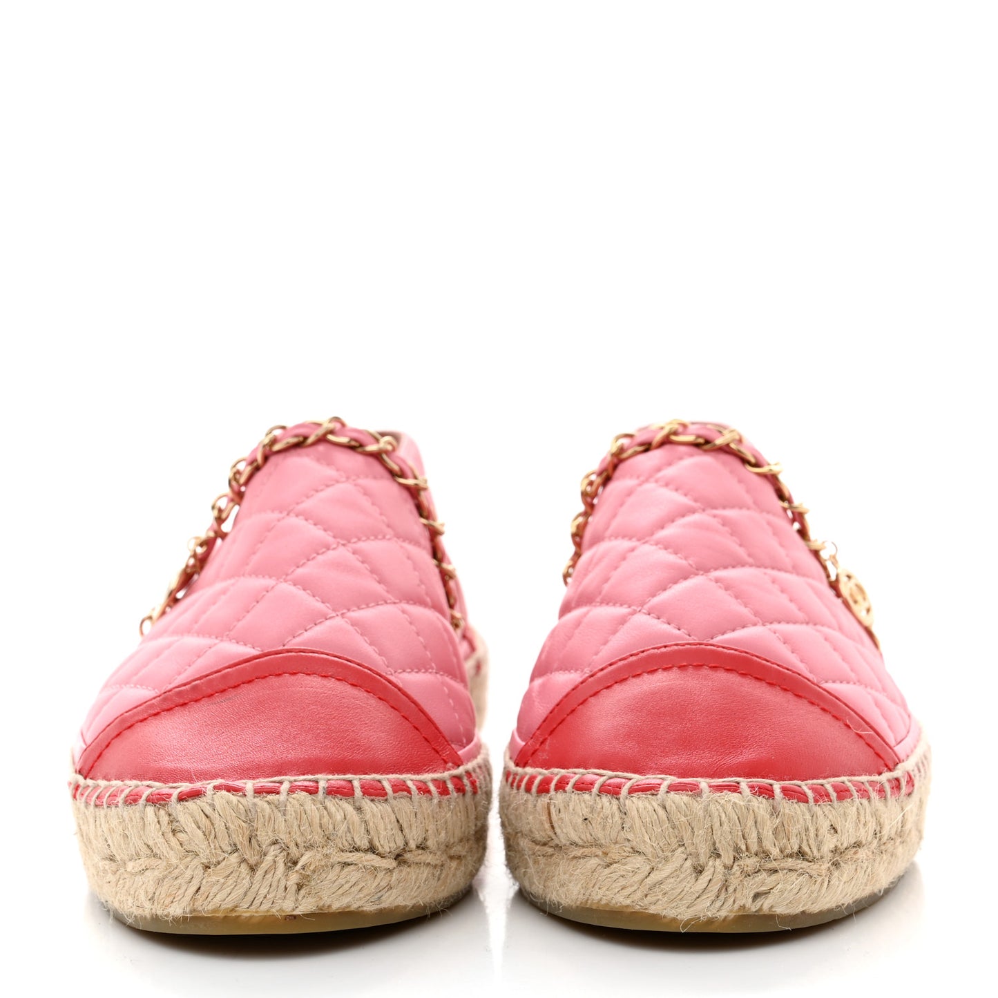 Lambskin Quilted CC Chain Espadrilles 39 Pink Red