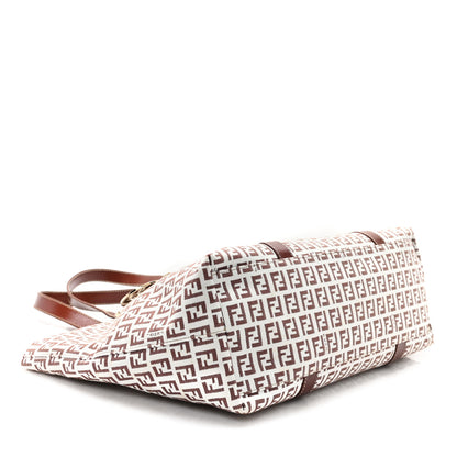 Fendi Zucchino Large Charm Shopping Tote White Brown 4 of 11