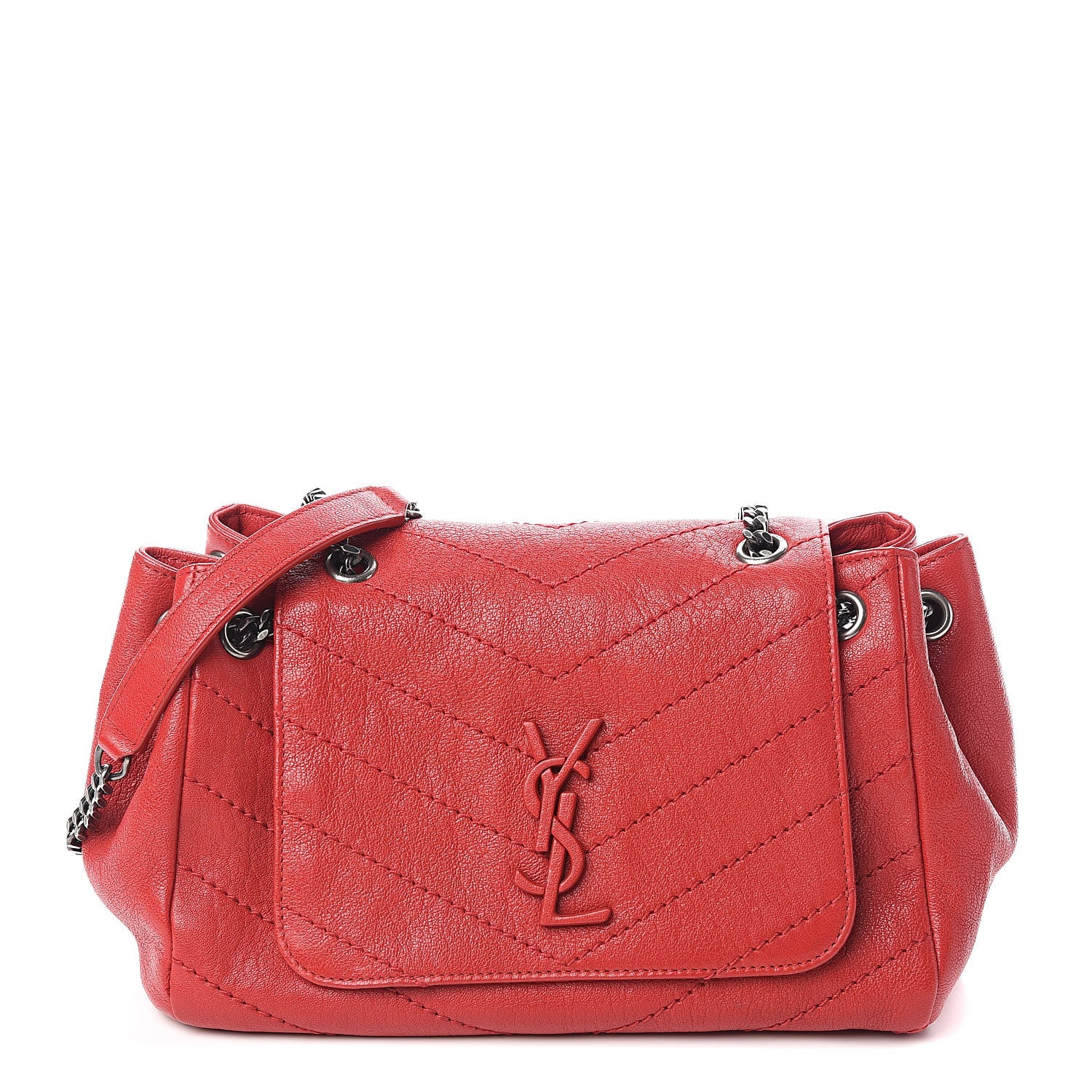 Saint Laurent Pebbled Lambskin Chevron Monogram Small Nolita Red 1 of 9