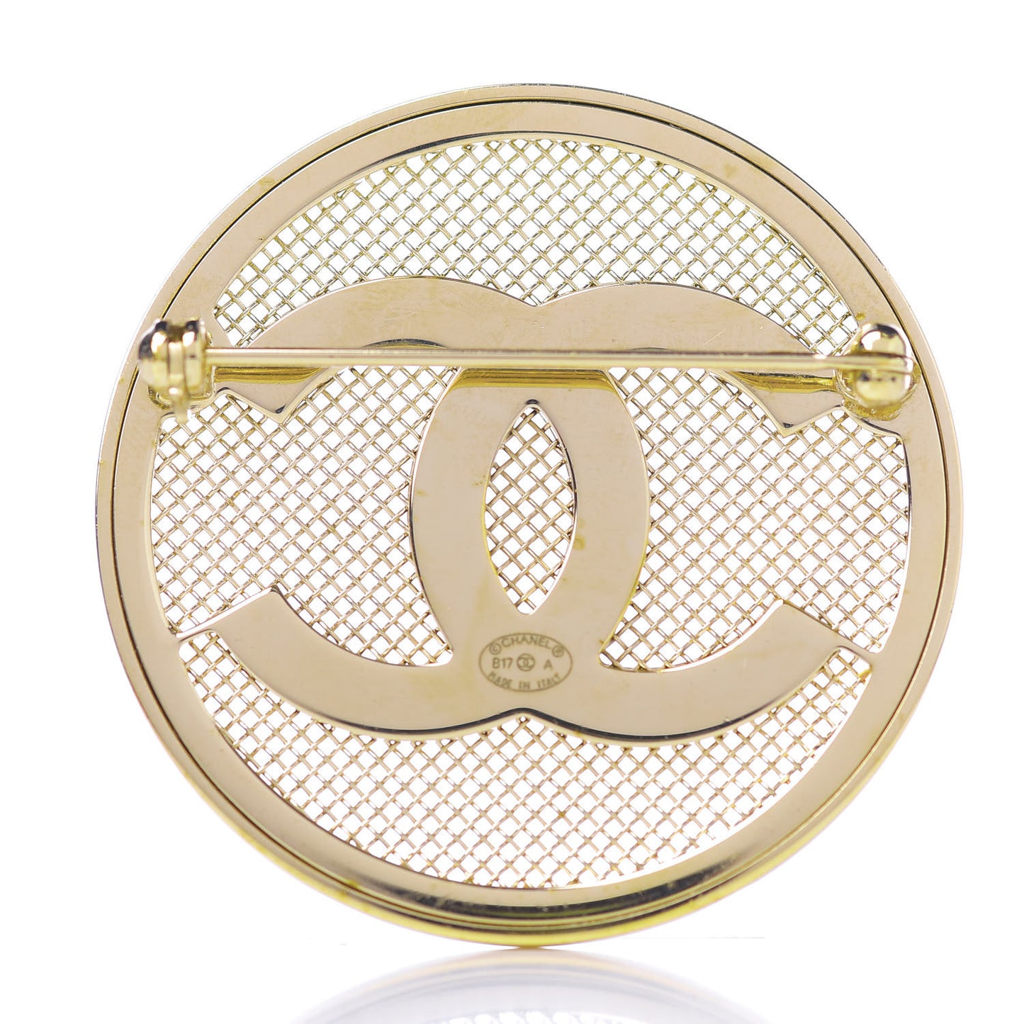 Mesh Circle CC Brooch Gold