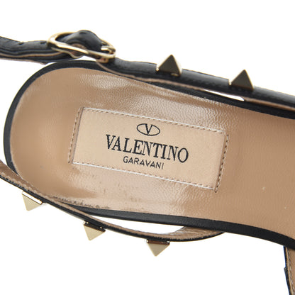 Valentino Garavani Pebbled Calfskin Rockstud Half d'Orsay Slingback 85mm Pumps 37.5 Black 6 of 12