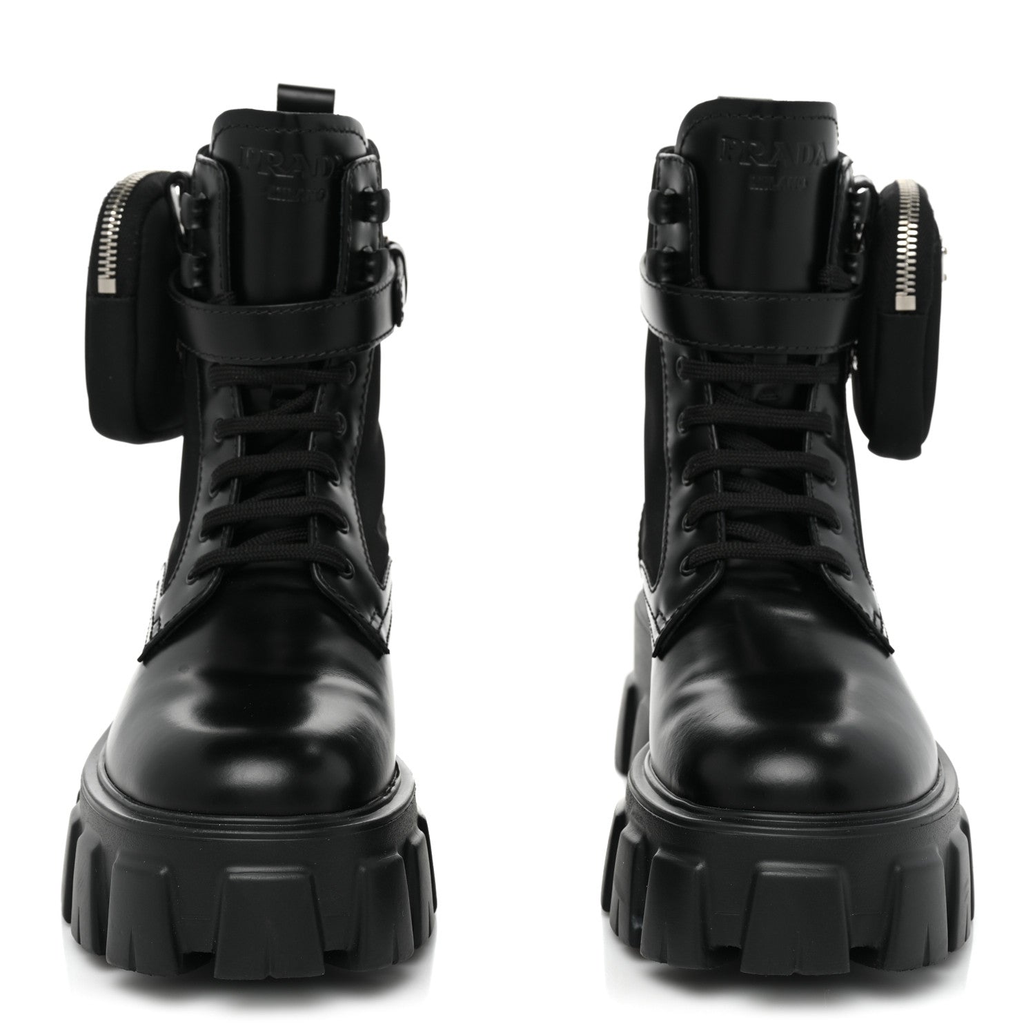 Prada Spazzolato Rois Nylon Metal Triangle Logo Monolith Pouch Pocket 55mm Boots 36 Black 2 of 9