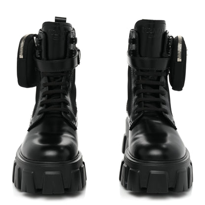 Prada Spazzolato Rois Nylon Metal Triangle Logo Monolith Pouch Pocket 55mm Boots 36 Black 2 of 9