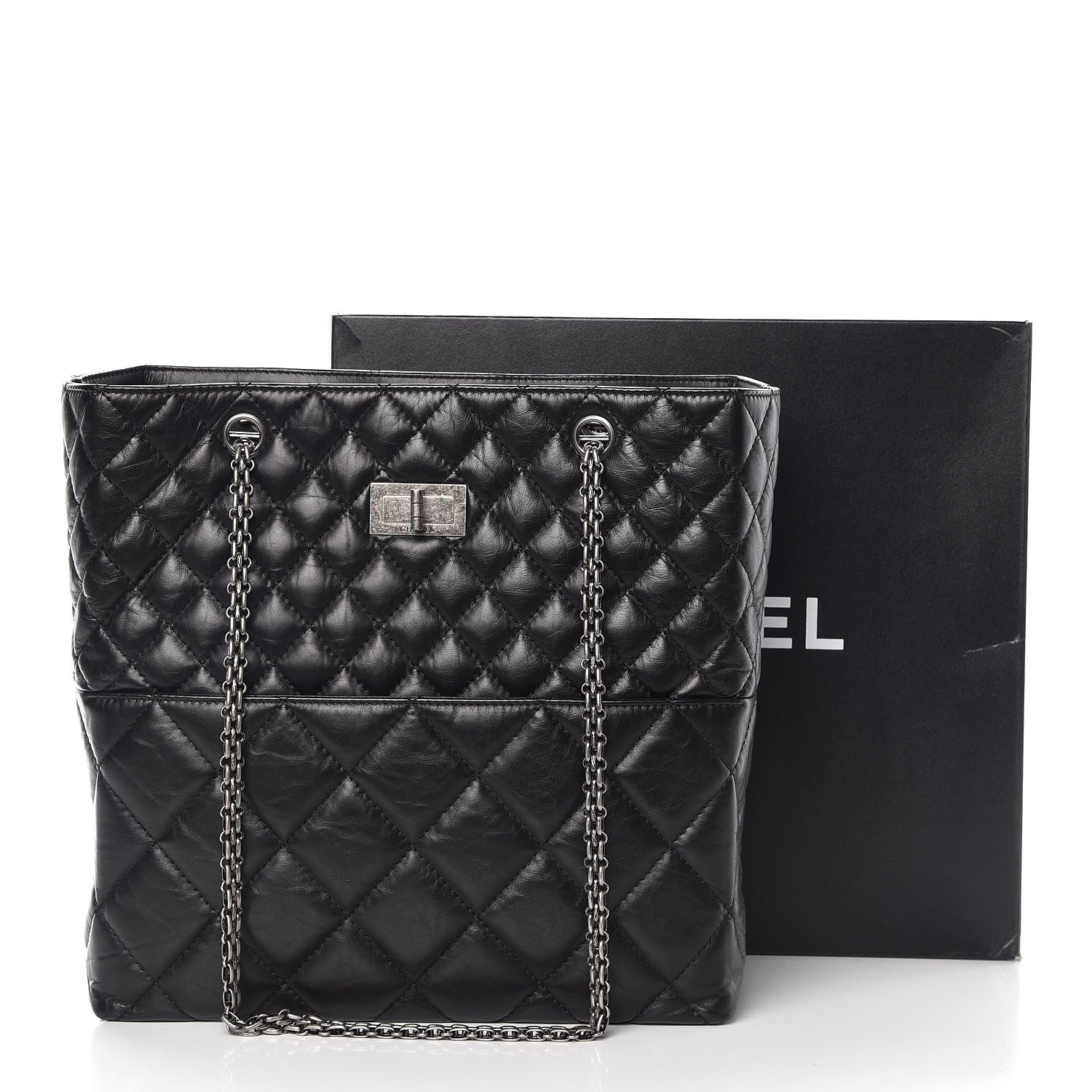 Chanel Aged Calfskin Quilted Reissue 2.55 Tote Black 8 of 8