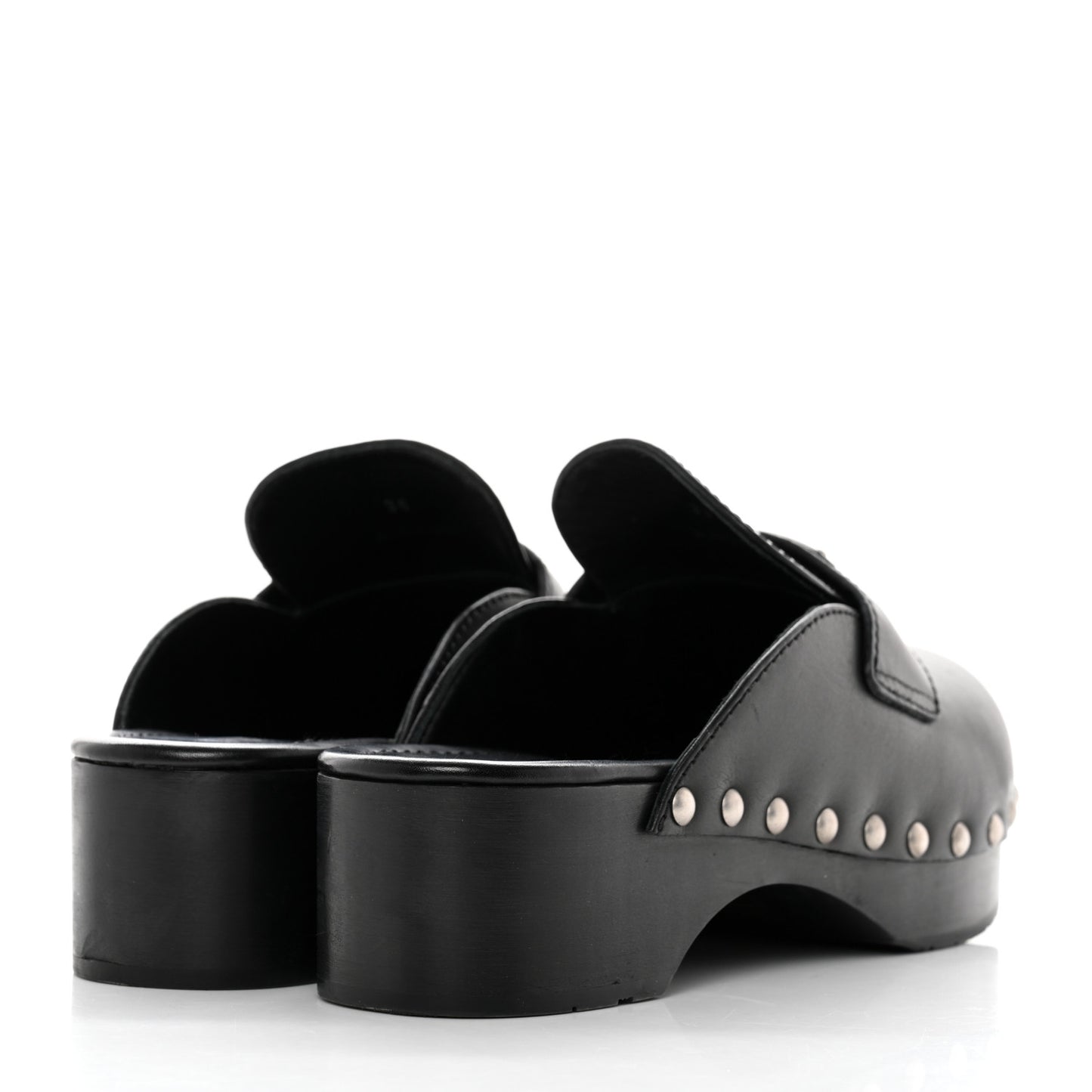 Natural Calfskin Metal Triangle Logo 45mm Clogs 36 Black