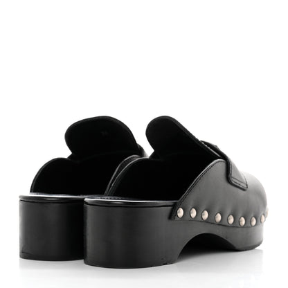 Prada Natural Calfskin Metal Triangle Logo 45mm Clogs 36 Black 4 of 9