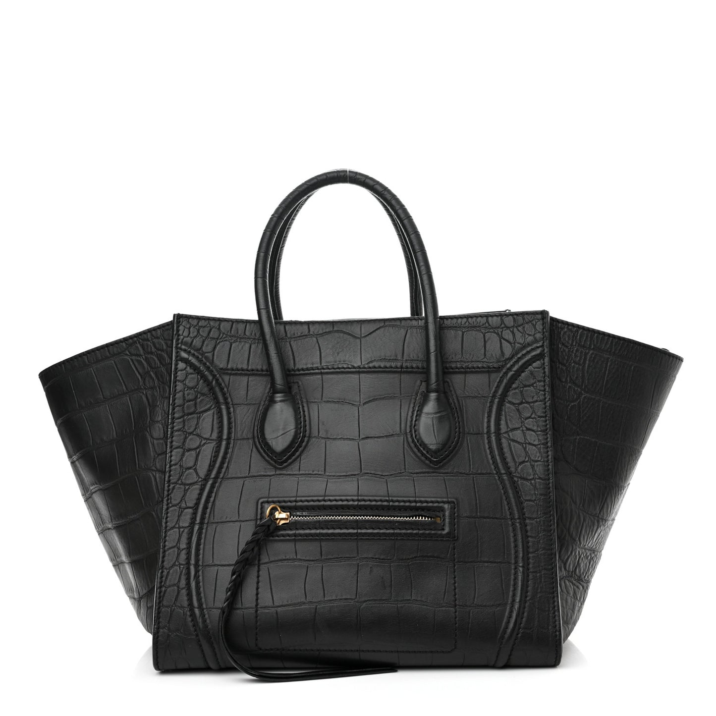 Calfskin Crocodile Embossed Medium Phantom Luggage Black