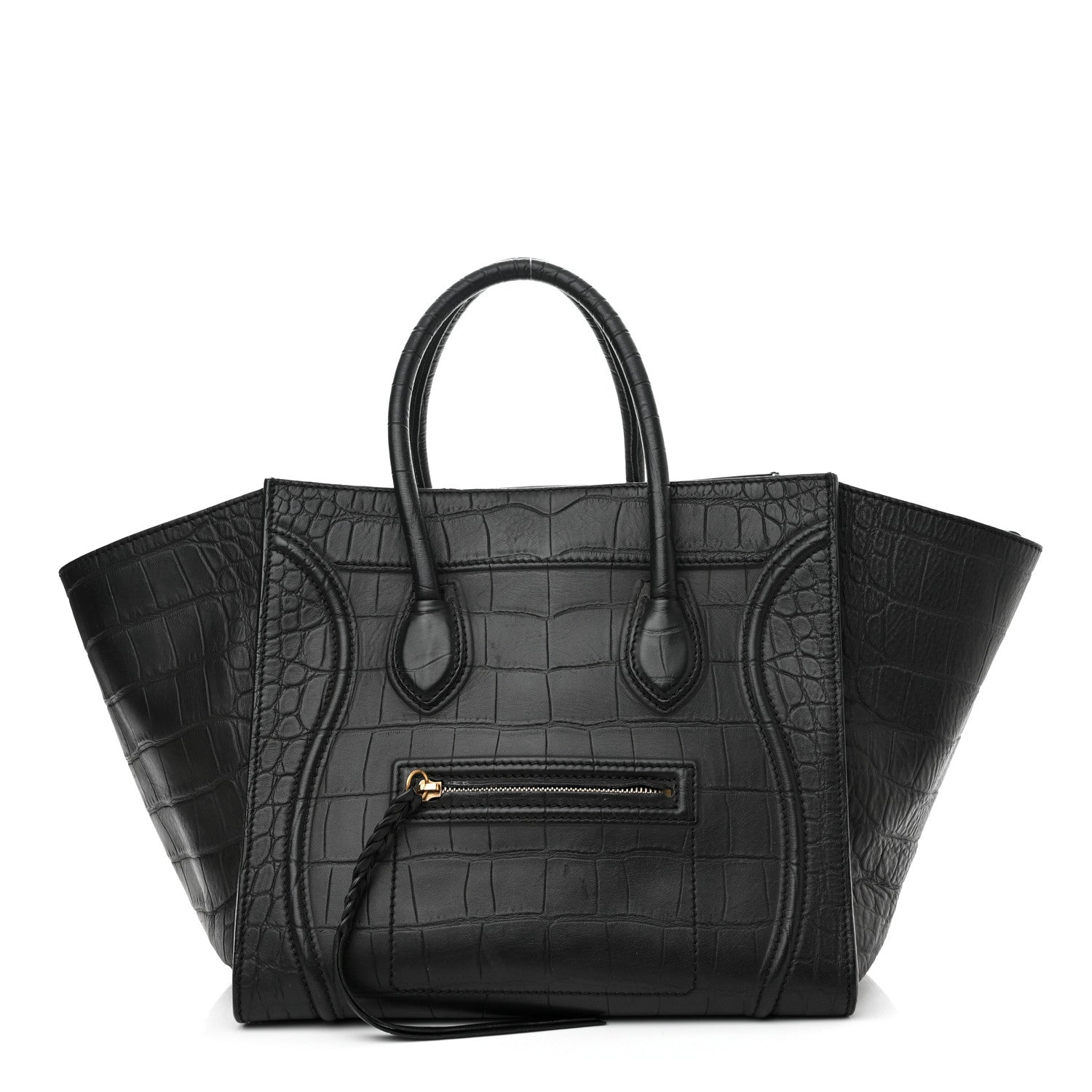 Celine Calfskin Crocodile Embossed Medium Phantom Luggage Black 1 of 17